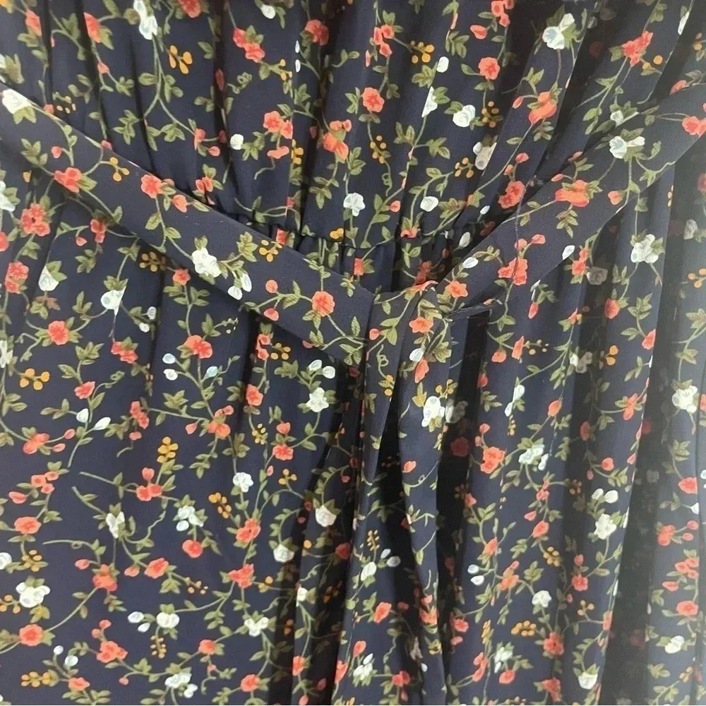 Umgee Be Playful Navy Ditsy Floral Off Shoulder Ruffle Wide Leg Navy Jumpersuit